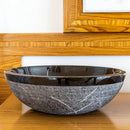 Black Marble Vessel Bathroom Sink 16 Inch Round Handcrafted Natural Stone