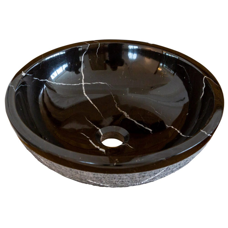 Natural Stone Toros Black Marble Above Vanity Bathroom Sink Rustic Outside (D)16" (H)6" product shot