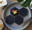 Toros Black genuine marble hexagon coasters 4x4 polished set of product shot