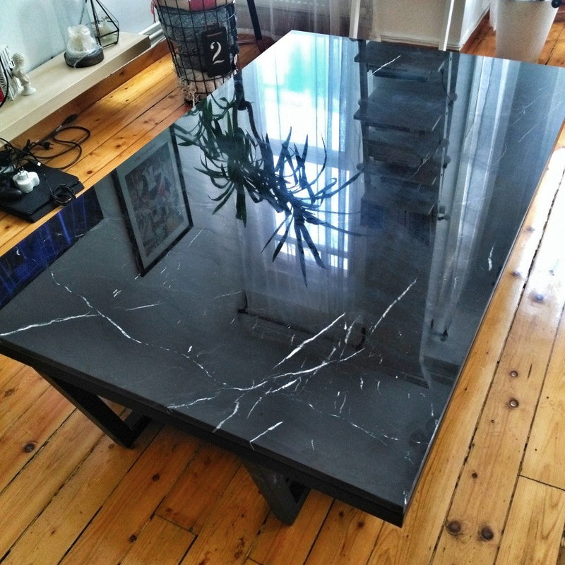 Toros Black marble coffee table W30 L48 H16 rectangular black metal legs product shot