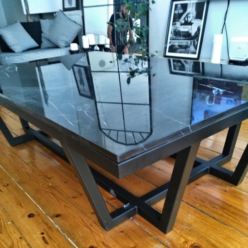 Toros Black marble coffee table W30 L48 H16 rectangular black metal legs product shot closeup