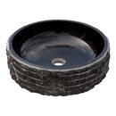 Toros Black Marble Rustic Above Vanity Round Bathroom Sink (D)16" (H)5" angle view