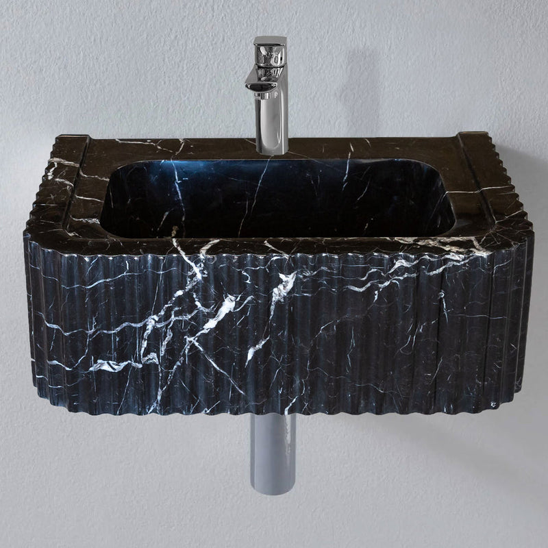 Toros Black Marble Rectangular Wall-mount Bathroom Sink Polished (W)12" (L)19" (H)7" bathroom view