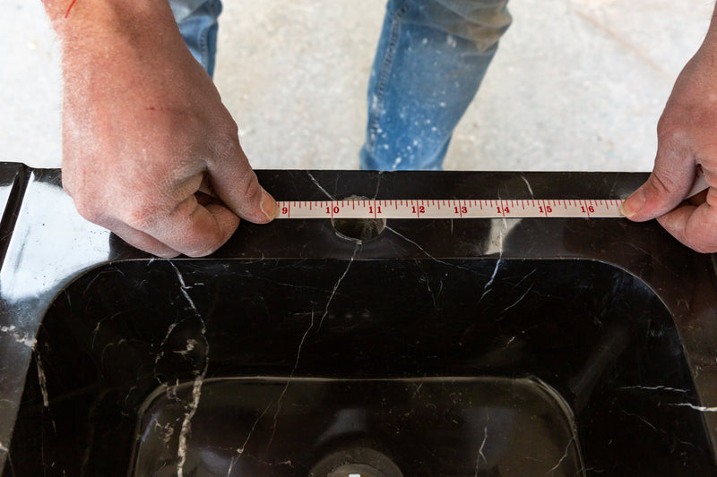 Toros Black Marble Rectangular Wall-mount Bathroom Sink Polished (W)12" (L)19" (H)7" faucet hole view