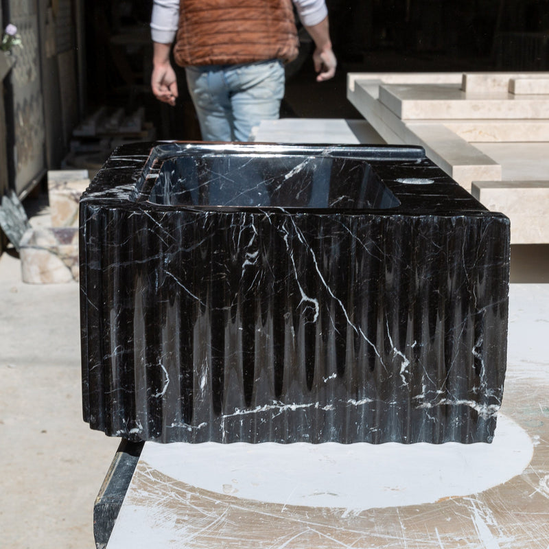 Toros Black Marble Rectangular Wall-mount Bathroom Sink Polished (W)12" (L)19" (H)7" side product view