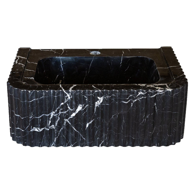 Toros Black Marble Rectangular Wall-mount Bathroom Sink Polished (W)12" (L)19" (H)7" side view