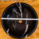 Black Marble Round Vessel Sink Polished Natural Stone 16 Inch