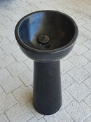Toros Black Marble Natural Stone Stand-Alone Pedestal Oval Top Sink (W)17" (L)20" (H)33.5" side view