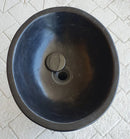 Toros Black Marble Natural Stone Stand-Alone Pedestal Oval Top Sink (W)17" (L)20" (H)33.5" top view drain cap removed