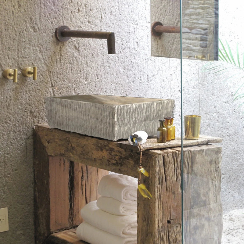 Travertine Rectangular Sink Natural Stone Above Vanity Bathroom Sink (W)23" (D)18" (H)8" wide view bathroom