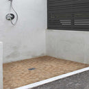 Travertine blend river rock 11.42 in x 11.42 in tumbled marble meshmounted mosaic tile SMOT-PEB-TRAVBLND product shot backyard bathroom view