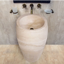 Hand Carved Travertine Beige Pedestal Bathroom Stone Sink