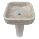 Light Travertine Pedestal Bathroom Sink With Honed Finish 33.5 Inches High
