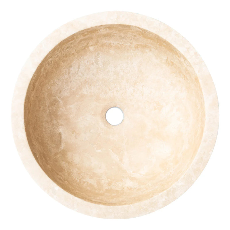 Troia Light Travertine Natural Stone Pumpkin Shape Above Vanity Bathroom Vessel Sink top view