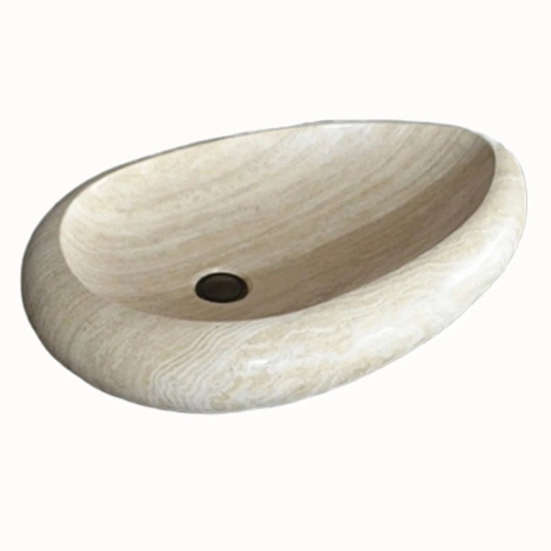 Troia Light Travertine Natural Stone Teardrop Shape Above Vanity Bathroom Vessel Sink (W)14" (L)20" (H)5" product shot