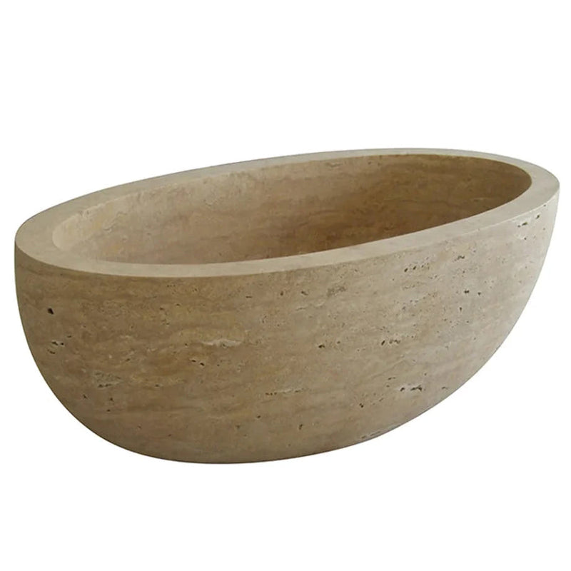 Troia Light Travertine Bathtub Hand-carved from Solid Marble Block (W)32" (L)70" (H)20" angle view