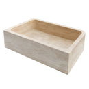 Light Travertine Farmhouse Apron Sink 18x27.5x7 - Handcrafted Turkish Stone Bathroom Faucet Set