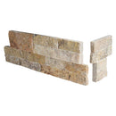 Tuscany-scabas-splitface-ledger-corner-6X18-natural-travertine-wall-tile-LPNLTSCA618COR-product-shot-multiple-tiles-angle-view
