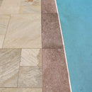 Tuscany walnut 12x24 brushed travertine eased edges coping LCOPTWAL1224HUFBR-EE product shot outdoor view