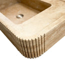 Tuscany Walnut Travertine Wall-mount Bathroom Vanity Sink Ribbed Textured Front profile view