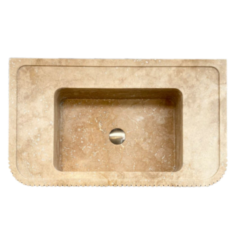 Tuscany Walnut Travertine Wall-mount Bathroom Vanity Sink Ribbed Textured Front top view