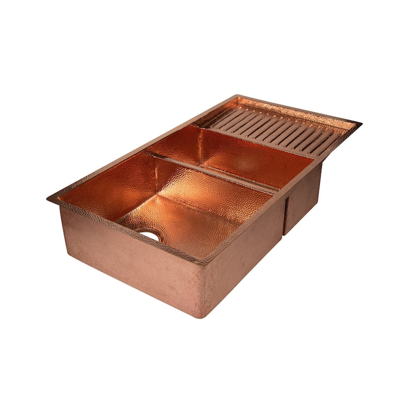 Drop-In Double Bowl Copper Kitchen Sink With Wringer-Vexa