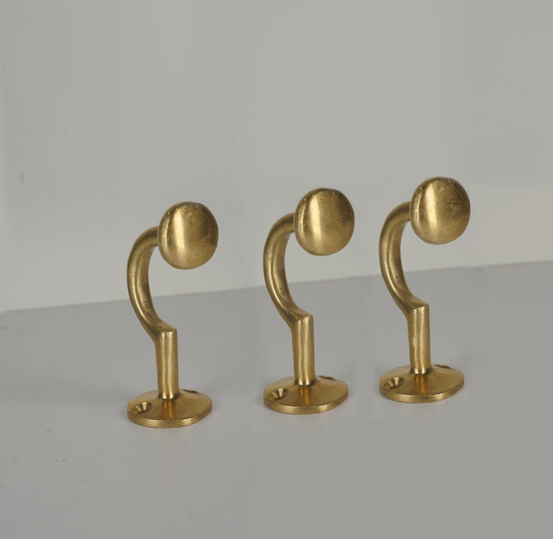 Set of Handcrafted Unlacquered Brass Coat Hooks