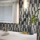 Urban tapestry picket 9.5X14 textured glass mesh-mounted mosaic tile SMOT-GLSPK-UT6MM product shot bathroom closeup wall view