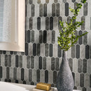 Urban tapestry picket 9.5X14 textured glass mesh-mounted mosaic tile SMOT-GLSPK-UT6MM product shot bathroom wall view 1