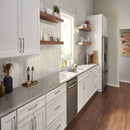 Urbano crema 3d mix glazed ceramic white textured subway tile 4x12 glossy NURBCREMIX4X12 room shot kitchen view