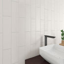 Urbano crema 3d mix glazed ceramic white textured subway tile 4x12 glossy NURBCREMIX4X12 room shot sink view