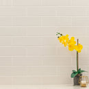 Urbano crema 3d mix glazed ceramic white textured subway tile 4x12 glossy NURBCREMIX4X12 room shot table view