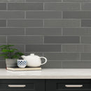 Urbano graphite 3d mix ceramic gray textured subway tile 4x12 glossy NURBGRAMIX4X12 room shot table view 4