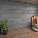 Urbano graphite 3d mix ceramic gray textured subway tile 4x12 glossy NURBGRAMIX4X12 room shot table view