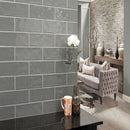 Urbano graphite ceramic gray subway tile 4x12 glossy NURBGRA4X12 product shot table view 4