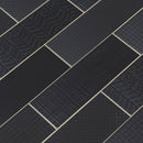 Urbano ink 3d mix ceramic black textured subway tile 4x12 glossy NURBINKMIX4X12 product shot angle view