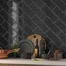 Urbano ink 4x12 glossy ceramic white subway tile product shot room view2