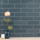 Urbano navy 3d mix ceramic white textured subway tile 12x4 glossy  msi collection NURBNAVMIX4X12 product shot table view