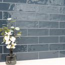 Urbano navy ceramic white subway tile 4x12 glossy  msi collection NURBNAV4X12 product shot table view 2