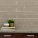 Urbano warm concrete ceramic gray subway tile 4x12 glossy  NURBWARCON4X12 room shot table view 3