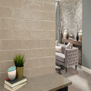 Urbano warm concrete ceramic gray subway tile 4x12 glossy  NURBWARCON4X12 room shot table view 4