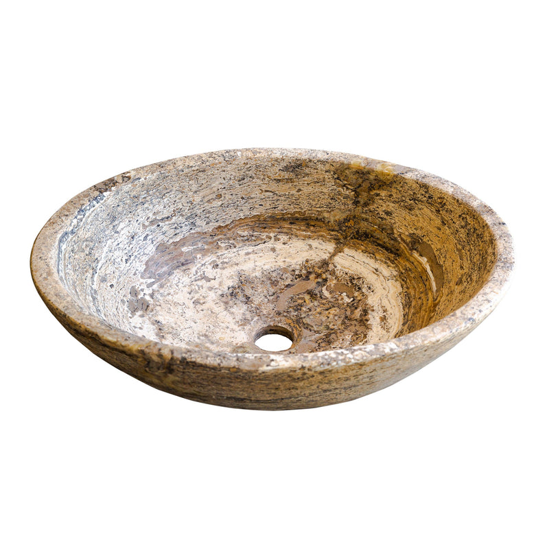 Valencia Travertine Natural Stone Above Vanity Oval Vessel Sink (W)16" (L)21" (H)6" angle view