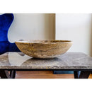 Valencia Travertine Oval Vessel Sink Beige Brown 16 Inches Above Counter