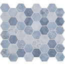 Vista azul hexagon 11.02X12.76 glass mesh mounted mosaic tile SMOT GLS VISAZU6MM product shot multiple tiles close up view