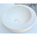 White Fossil Limestone Circular Vessel Sink Handcrafted For Bathroom