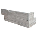 White oak 3D ledger corner 6X18 honed marble wall tile LPNLMWHIOAK618COR 3DH product shot multiple tiles close up view