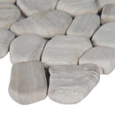 White oak river rock 11.42X11.42 tumbled marble mesh mounted mosaic tile SMOT-PEB-WHTOAK product shot profile view