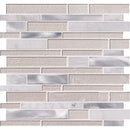 White wave interlocking 12X12 glass stone metal mesh mounted mosaic tile SMOT-SGLSMTIL-WHTWA4MM product shot multiple tiles close up view