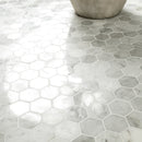 Carrara White Hexagon 12"x12" Polished Marble Mesh-Mounted Mosaic Floor and Wall Tile 2" Hexagon -MSI Collection