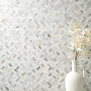 Arabescato Venato White 1"x2" Herringbone Honed Marble Mesh Mounted Mosaic Tile - MSI Collection